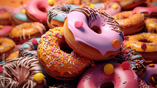 tasty donuts on color background