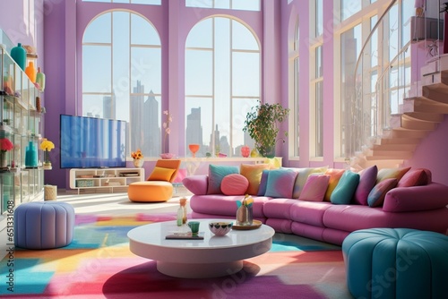 Vibrant pastel-colored interior. Generative AI