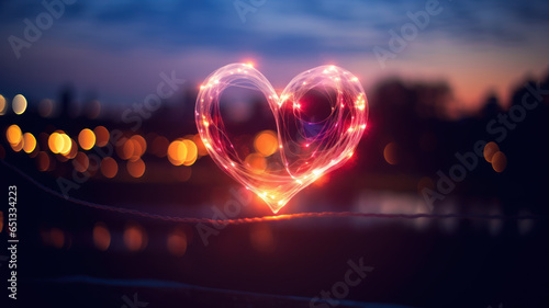 Minimalist Heart-Shaped Light Image with Colorful Light Streaks