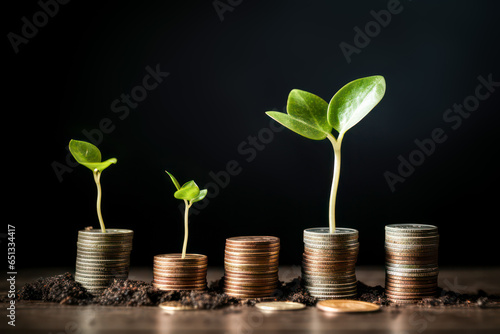 Plants growing out of money coins