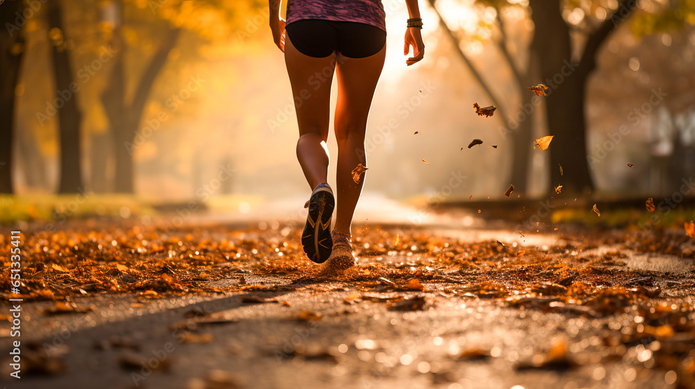 Runner feet on road in the city, closeup on shoes. Woman fitness sunrise jog workout wellness concept. Runner feet on road in the city, closeup on shoes. Woman fitness sunrise jog workout wellness concept.