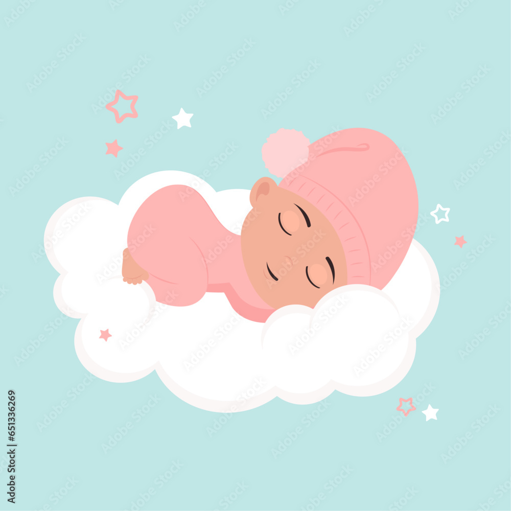 Baby girl asleep on a cloud vector illustration graphic Baby girl asleep on a cloud vector illustration graphic
