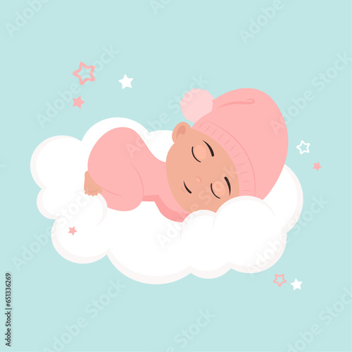 Baby girl asleep on a cloud vector illustration graphic