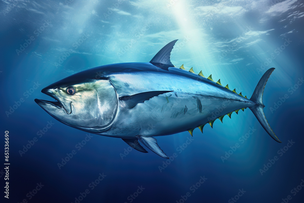 Obraz premium Tuna fish in the ocean, illustration generative AI