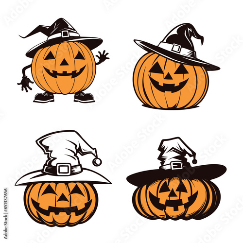 Halloween doodle orange pumpkin set, collection autumn octomber holiday.