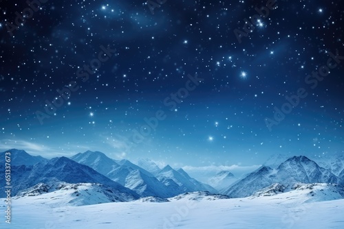 Snowy Mountain Landscape Under Starry Winter Sky © idaline!