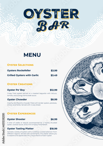 Oyster menu design template. Seafood banner