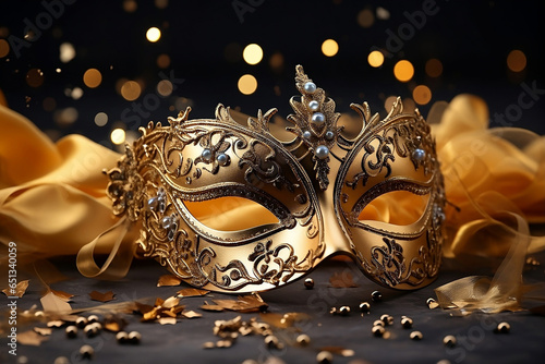 Golden carnival mask with rhinestones.