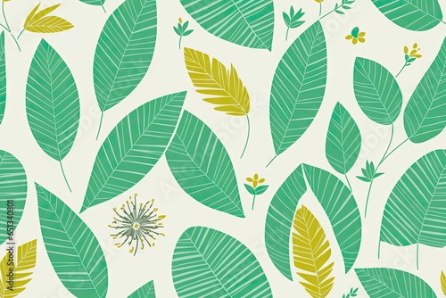 Monstera green leaves or Monstera Deliciosa background. Seamless flat painting. generative ai art background.