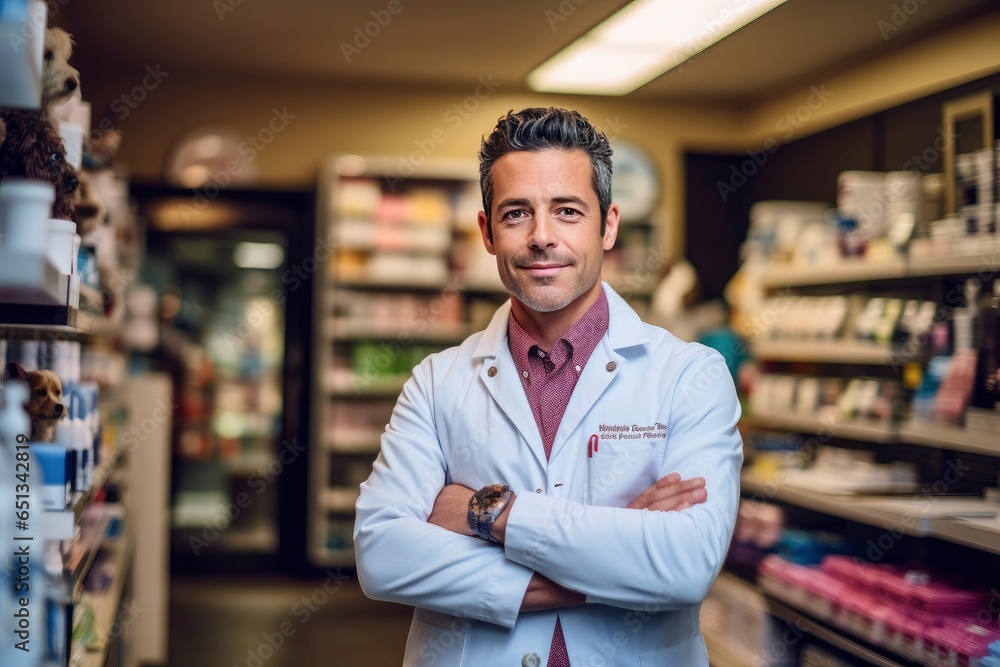 Fototapeta premium Caring Veterinarian in a Veterinary Clinic. Generative AI