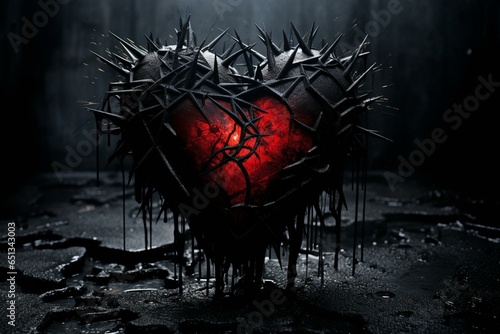 Dark gothic heart with a broken, emo vibe. Generative AI