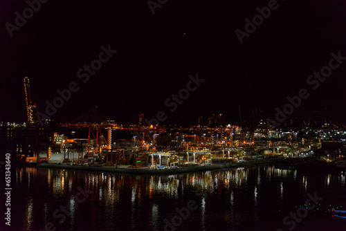 Vancouver Port freight terminal at night with Venus visible in the night sky