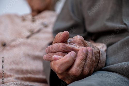 Arabic old couples love each other while holding their hands photo