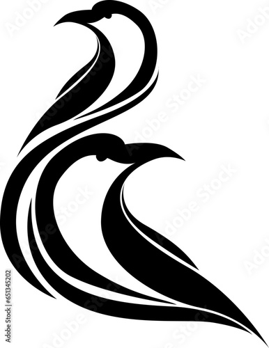 Two birds tattoo, tattoo illustration, vector on a white background.