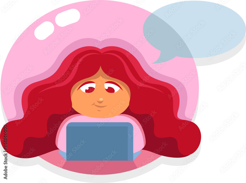 Girl in her workspace, illustration, vector on a white background. Girl in her workspace, illustration, vector on a white background.