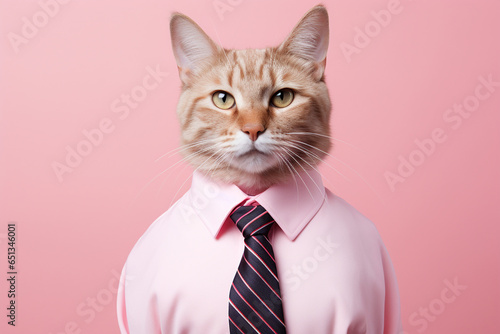 cat in white shirt and tie © Rendi