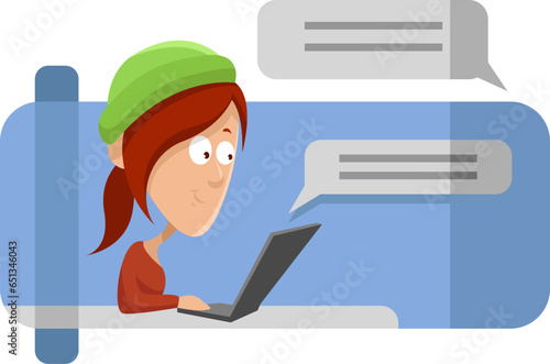 Girl with green hat, illustration, vector on a white background.