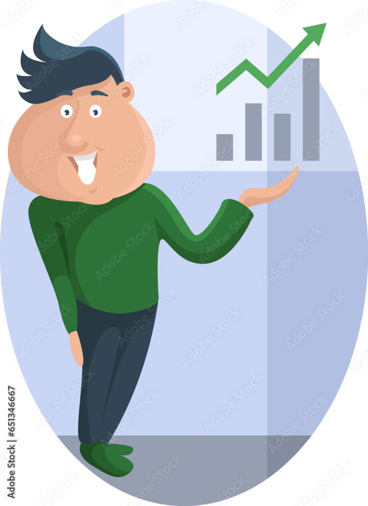 Man with business statistics, illustration, vector on a white background. Man with business statistics, illustration, vector on a white background.