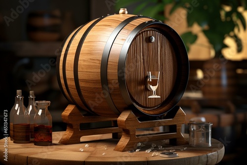 3D depiction of a barrel used in winemaking. Generative AI