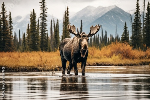 Moose- standing in Wyoming. Generative AI