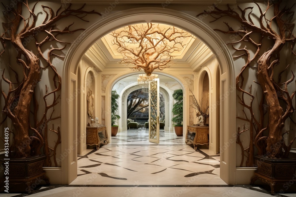 Aesthetic view of the entrance in a sophisticated residence. Generative AI