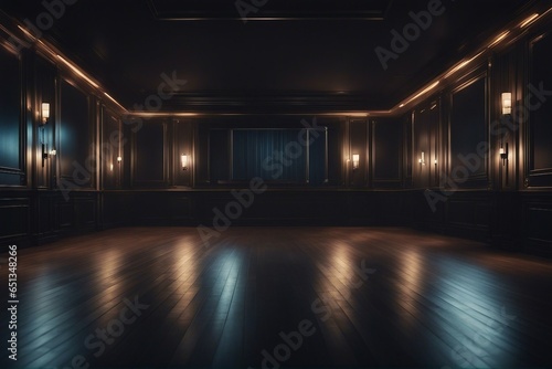 Empty elegant dark room at night with copy space
