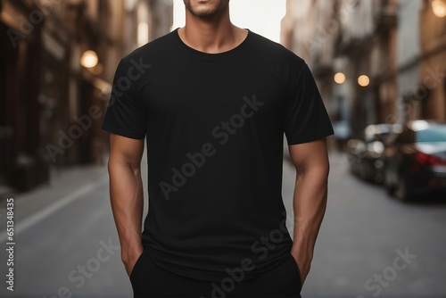 Plain black t-shirt front and back for mockup