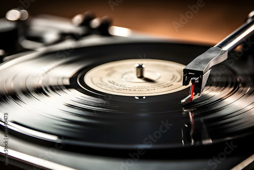 A vinyl record spinning on a turntable