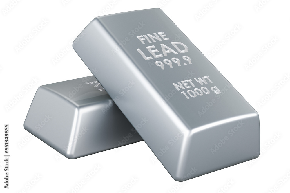 Lead ingots, lead bars. 3D rendering isolated on transparent background Lead ingots, lead bars. 3D rendering isolated on transparent background