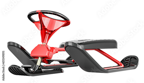 Snowracer Classic Snow Sled with Brakes. Snow Racer Sled, Ski Sled with Steering Wheel. Classic Downhill Steerable Sled, 3D rendering isolated on transparent background