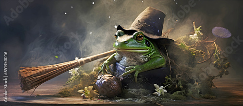 Fotografie, Obraz witches frog and potions.AI generated.