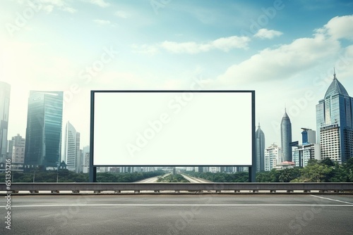 Empty billboard against Kuala Lumpur cityscape during the day. Street ad mock-up promoting ideas. Side view. Generative AI