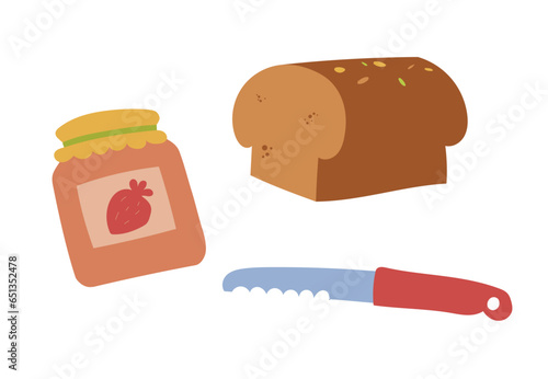 Bread knife and jam vector illustration food breakfast essentials editable sketch