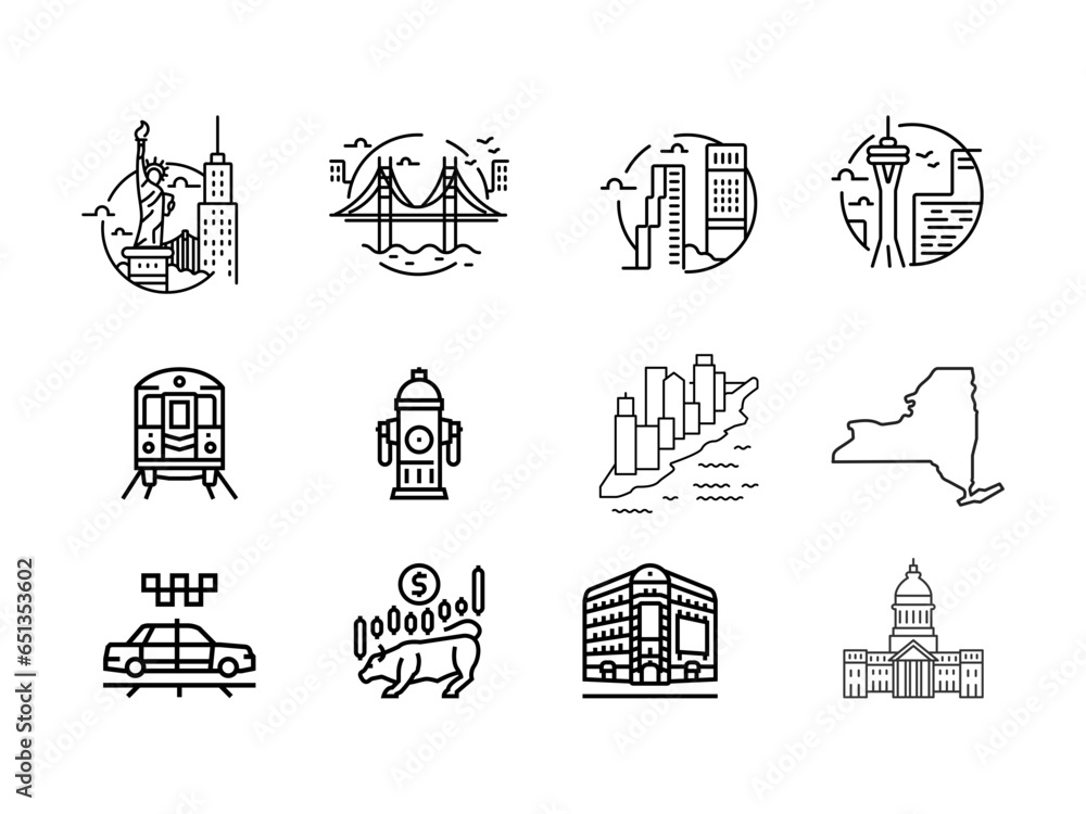 Fototapeta premium Vector set of New York city icons