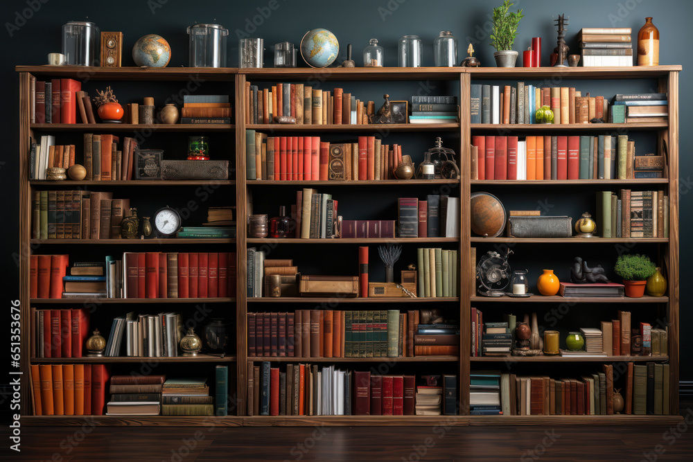 A bookshelf filled with bestsellers from various genres, reflecting the enduring love for literature. Generative Ai. A bookshelf filled with bestsellers from various genres, reflecting the enduring love for literature. Generative Ai.