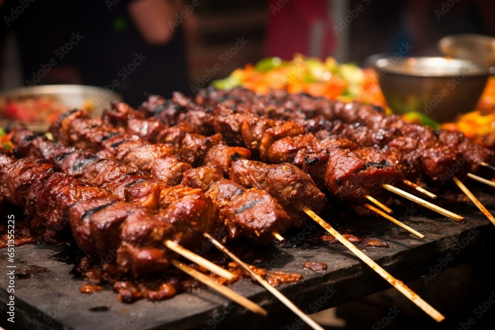 A popular West African street food consisting of grilled skewered meats with a spicy peanut sauce. Generative AI