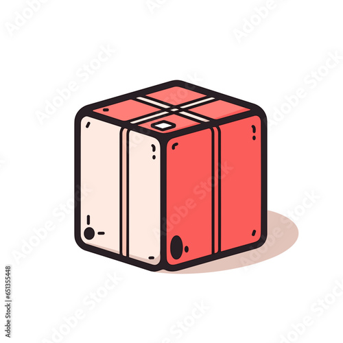 Parcel vector icon in minimalistic, black and red line work, japan web