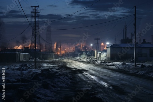 Nighttime industrial landscape in Mariupol  Ukraine before war. Generative AI