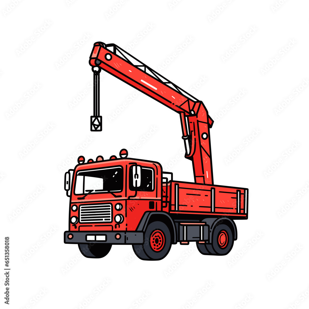 Naklejka premium Crane truck vector icon in minimalistic, black and red line work, japan web
