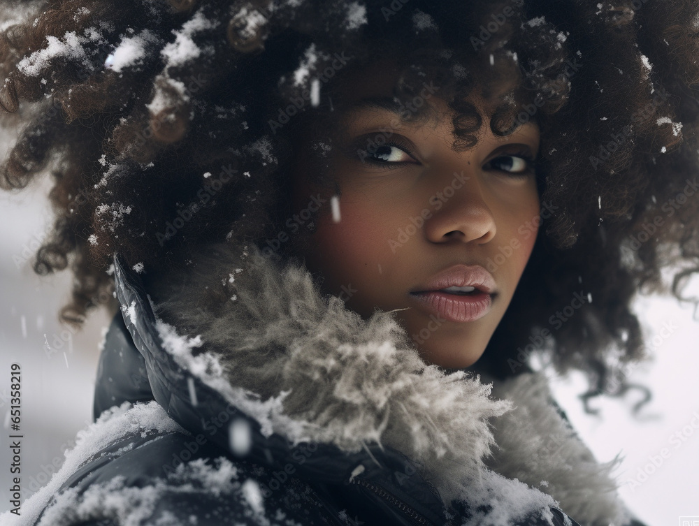 black woman with natural hair in the snow black woman with natural hair in the snow