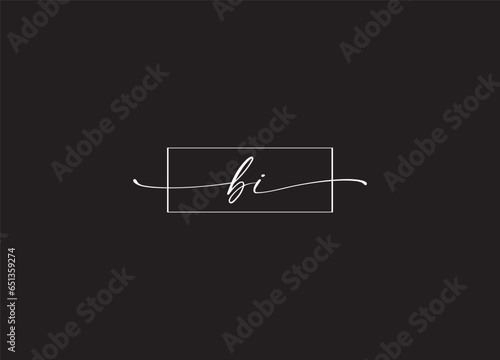 BI  initial handwriting letter logo design and monogram logo