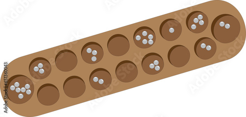 Vector illustration of Malaysian Traditional games Congkak with marble inside. Southeast Asian mancala