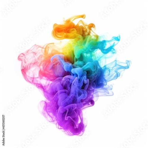 A very colorful burst smoke, with the colors of the rainbow, isolated on white background