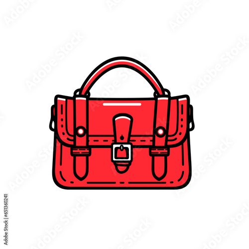 Leather Bag vector icon in minimalistic, black and red line work, japan web