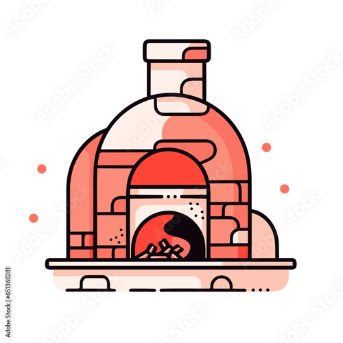Kiln vector icon in minimalistic, black and red line work, japan web