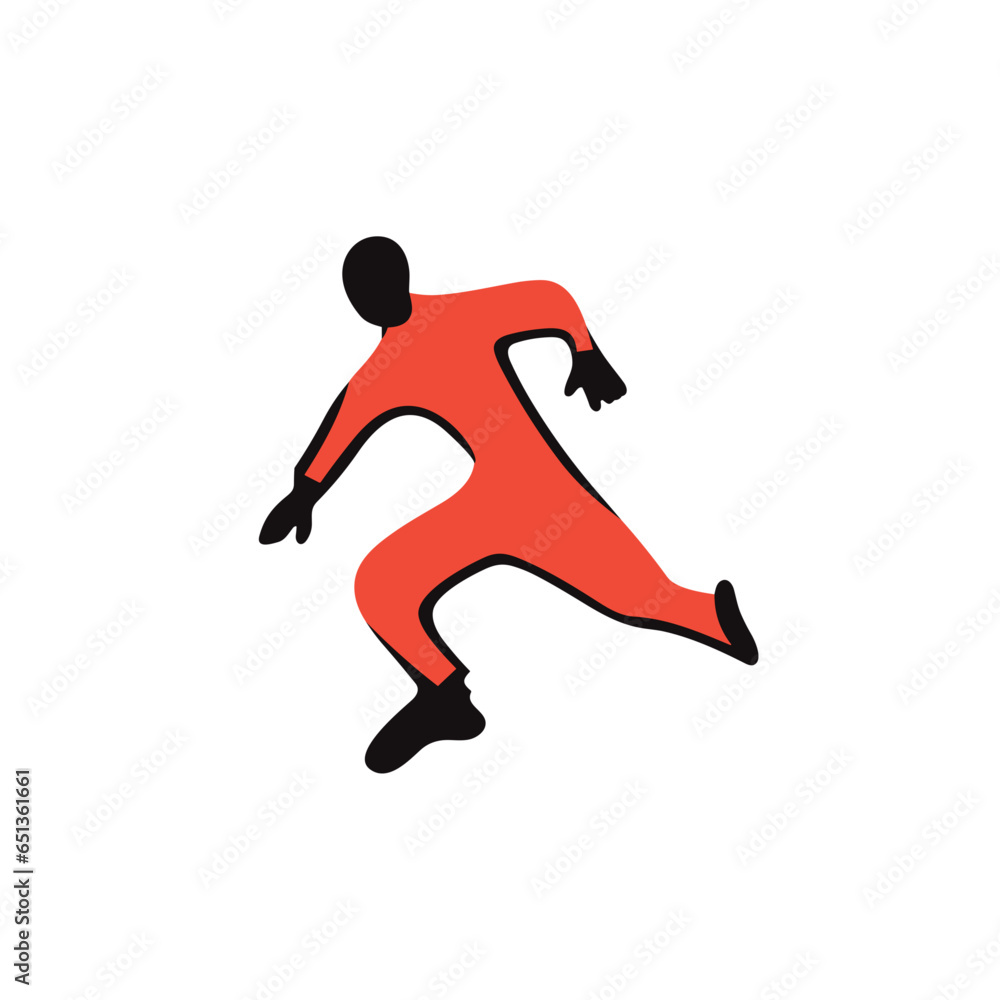 Jumping person silhouette vector icon in minimalistic, black and red line work, japan web