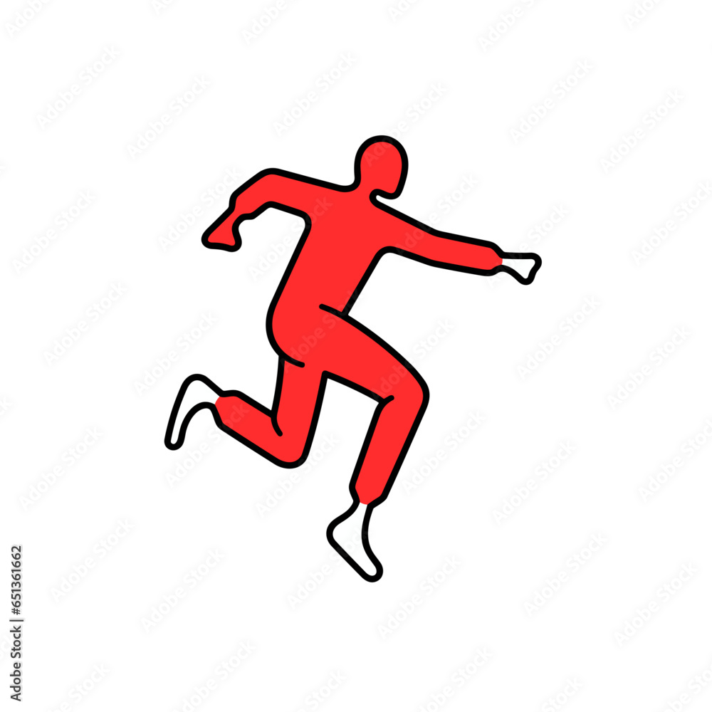 Jumping person silhouette vector icon in minimalistic, black and red line work, japan web