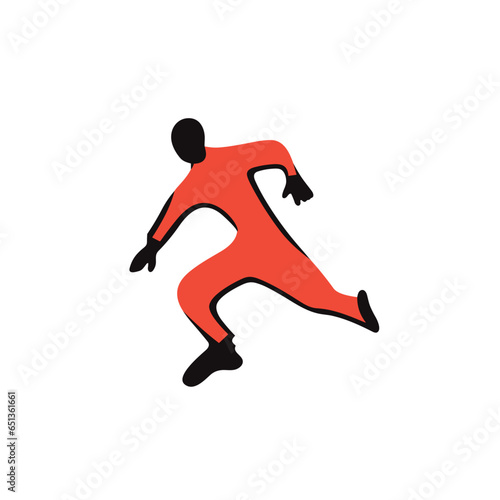 Jumping person silhouette vector icon in minimalistic, black and red line work, japan web