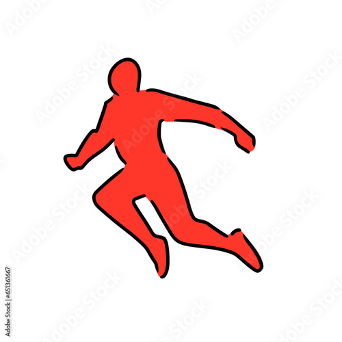 Jumping person silhouette vector icon in minimalistic, black and red line work, japan web
