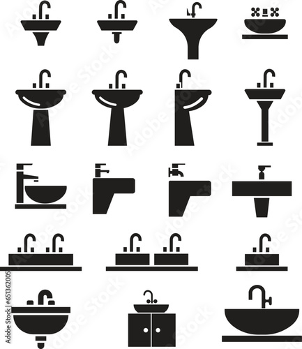 sink unit l icon in flat, set use for kitchen and bathroom washbasin sign, symbol in trendy style pictogram isolated on transparent background vector for apps and website